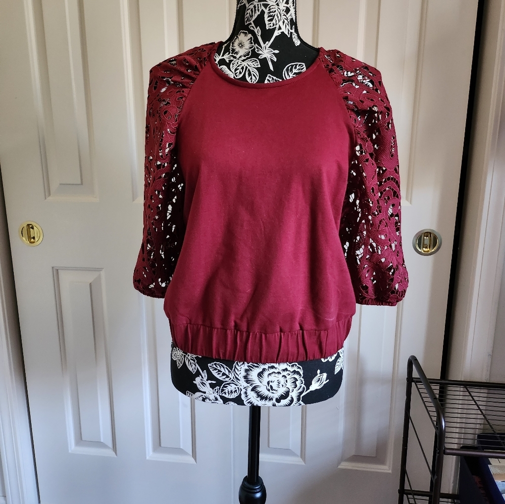 Anthropologie Dolan Lace Sleeve Top